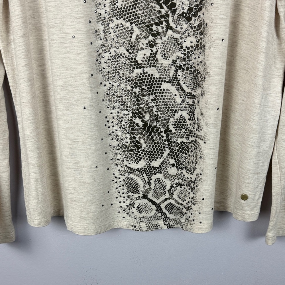 Olsen Eco Friendly "Hannah" Snake Print Rhinestone Top - Beige M/L 12 - Picture 9 of 13